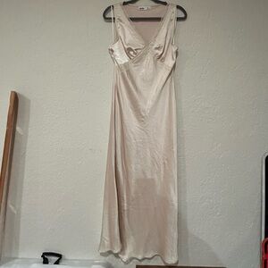 Elodie Lace Trim Cream Satin Slipdress